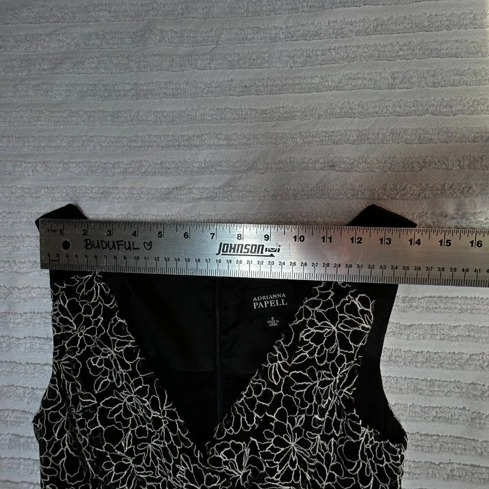 Adrianna Papell Women's Embroidered Midi A-Line Dress Size 6 Tie Waist Black - Picture 6 of 9